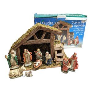 Vintage 9-Piece Ceramic Nativity Set Adelbrook 1990s Walmart Broken Angel Wing